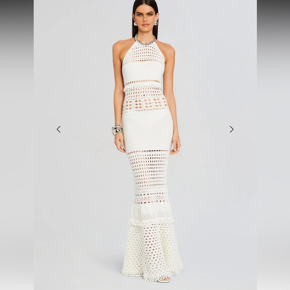 Retrofete White Crochet Halter Maxi Dress